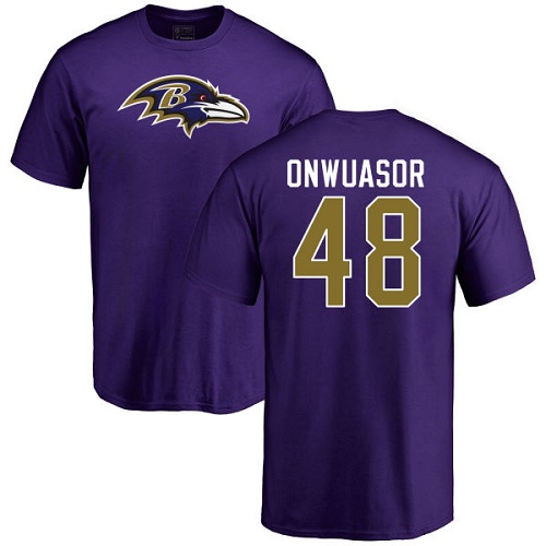 Men Baltimore Ravens Purple Patrick Onwuasor Name and Number Logo NFL Football #48 T Shirt